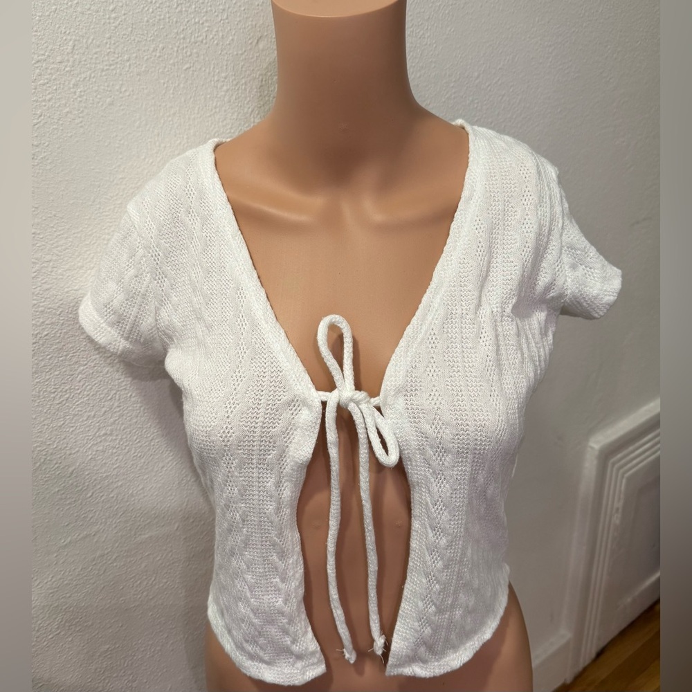 White Tie-Front Knit Top